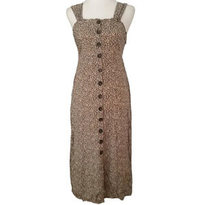 Japna Button Front Detail‎ Leopard Print Beachy Maxi Dress Size Medium